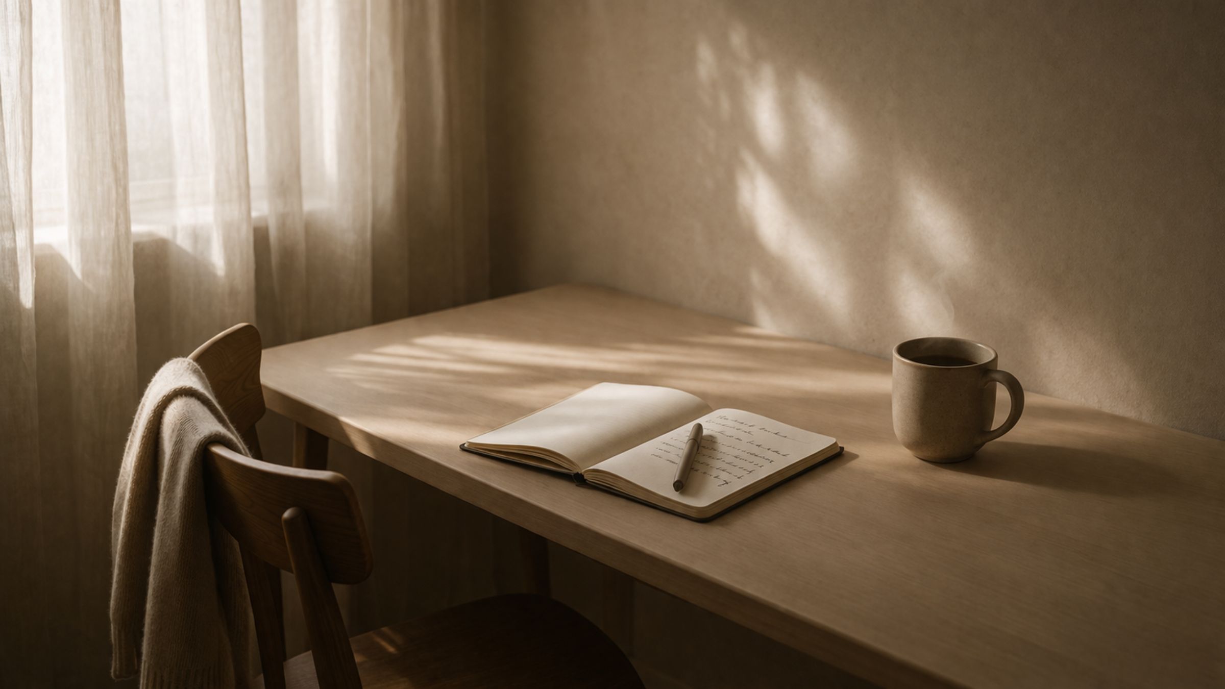 opengeslagen agenda en de pen. Je functioneert nog, je bent er nog, maar vanbinnen is er iets stil geworden.